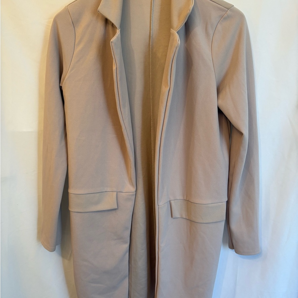 Boohoo Women Size 4 Classic Tan Front Blazer Trench Coat, Casual Business Blazer
